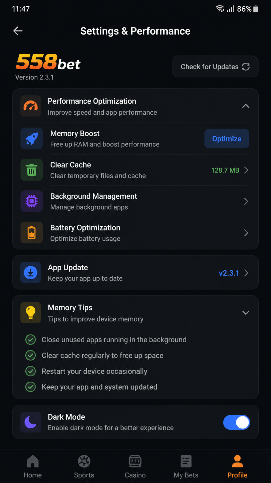 558bet screenshot