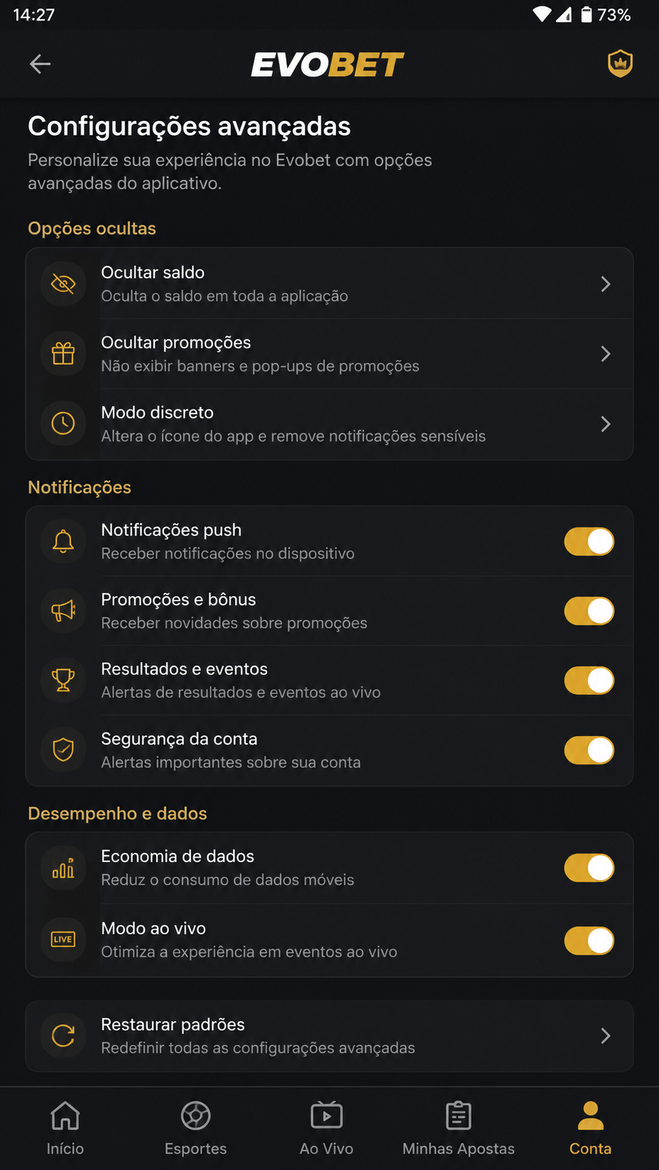 Evobet screenshot