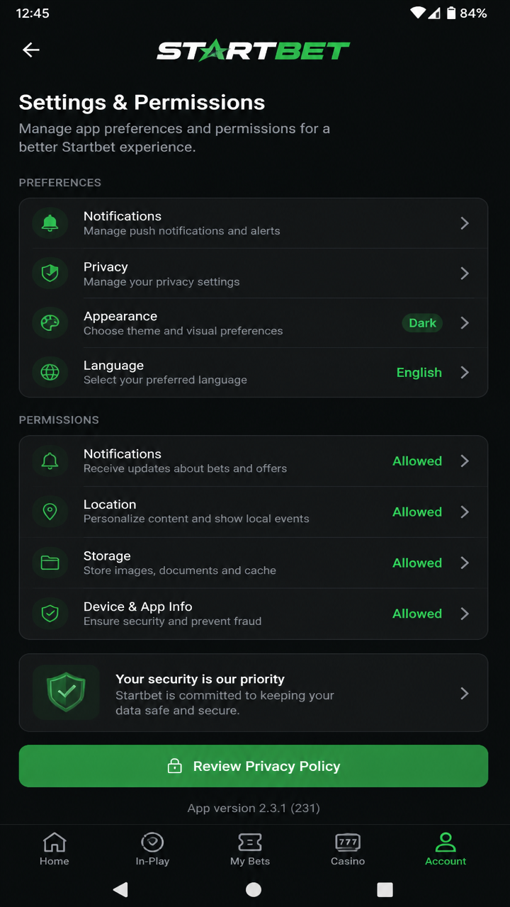 Startbet screenshot