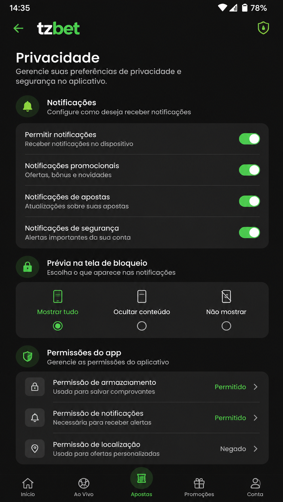 tzbet captura de tela Android