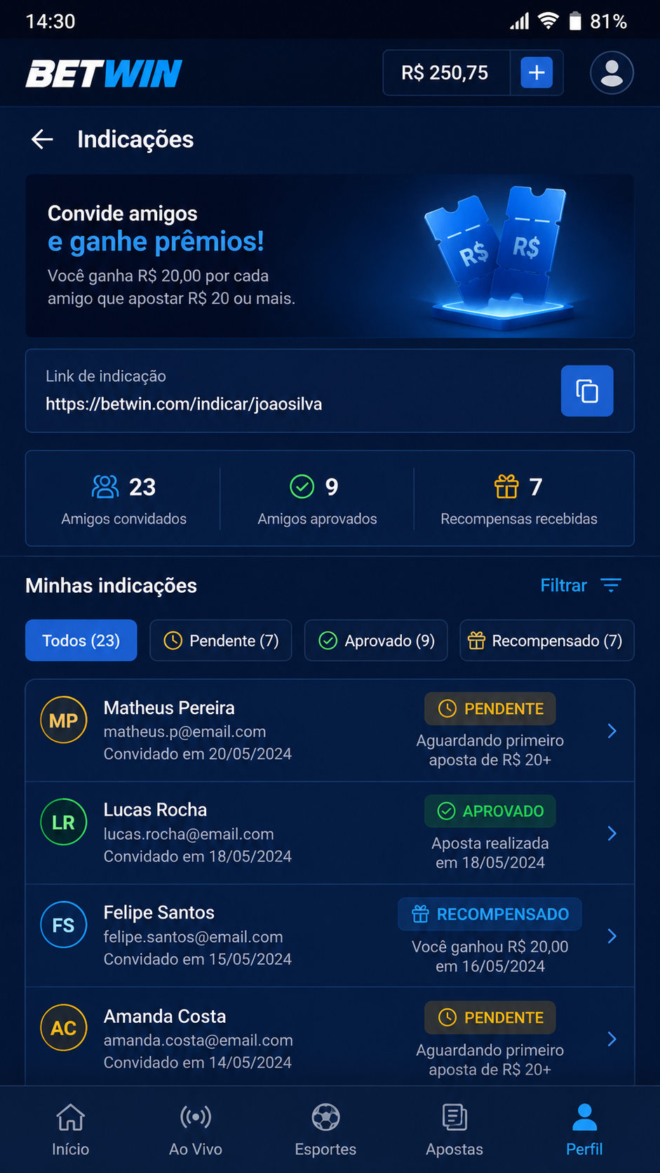 VBet captura de tela Android